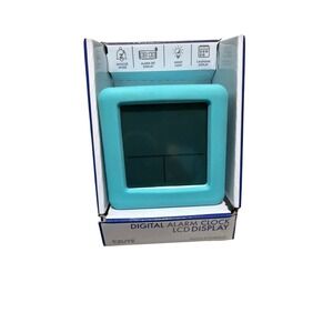 tzumi Digital Alarm Clock LCD Display Teal Blue Snooze Light Calendar